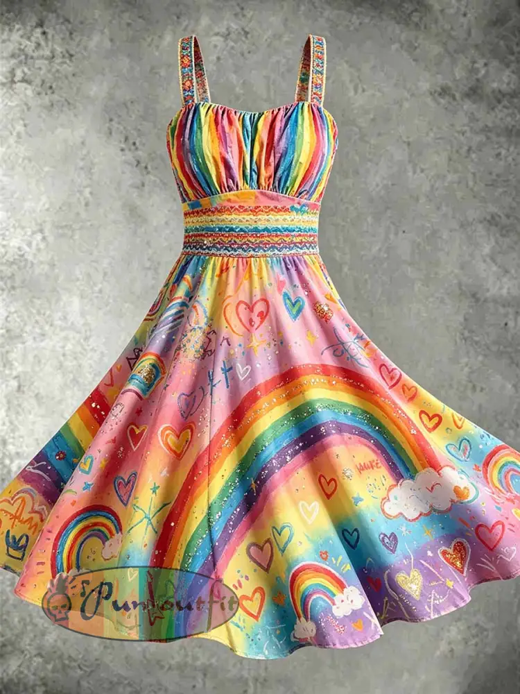 Women’s Fashion Rainbow Print Casual Dress