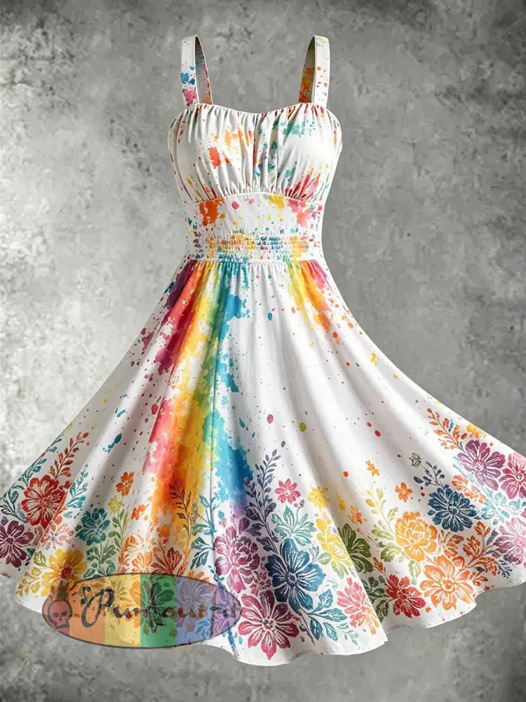Women’s Fashion Rainbow Print Casual Dress