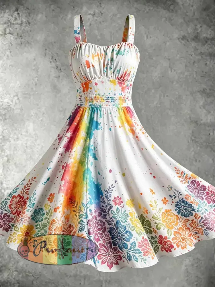 Women’s Fashion Rainbow Print Casual Dress