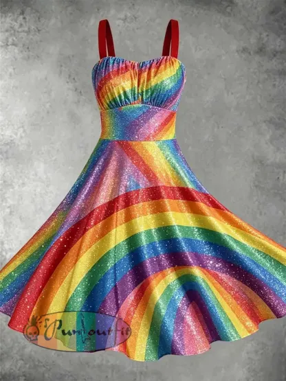 Women’s Fashion Rainbow Print Casual Dress