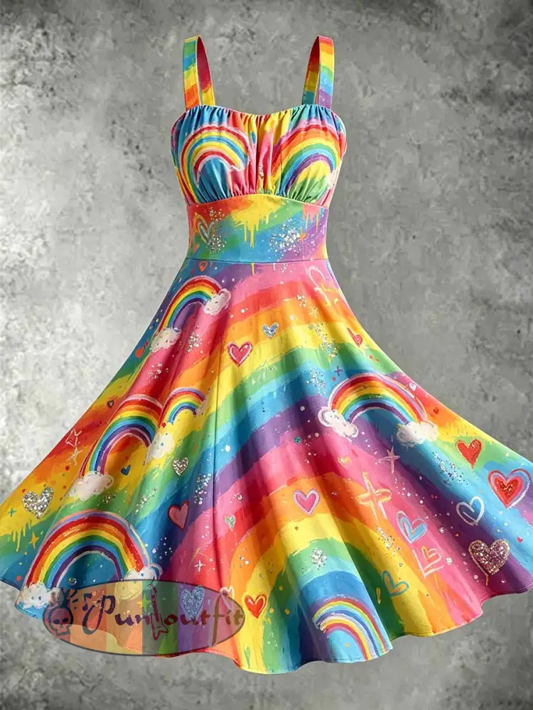 Women’s Fashion Rainbow Print Casual Dress