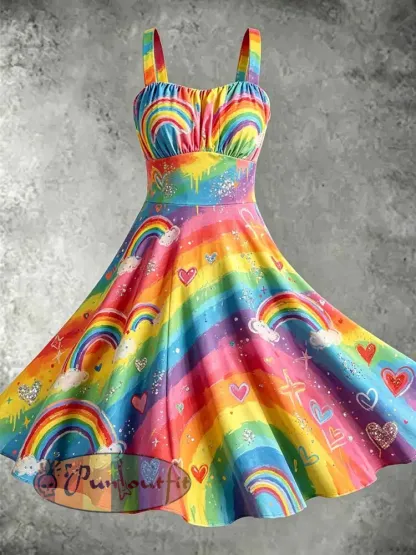 Women’s Fashion Rainbow Print Casual Dress