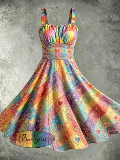 Women’s Fashion Rainbow Print Casual Dress