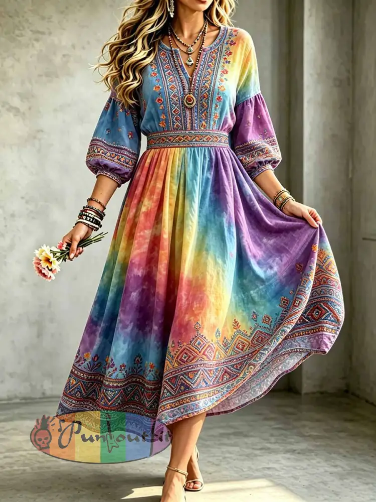 Women’s Fashion Rainbow Print Casual Dress