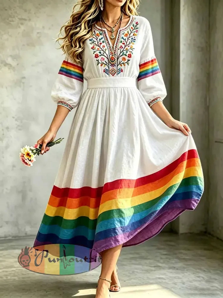 Women’s Fashion Rainbow Print Casual Dress