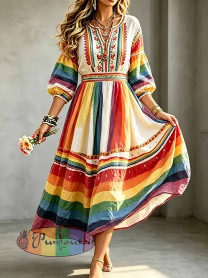 Women’s Fashion Rainbow Print Casual Dress