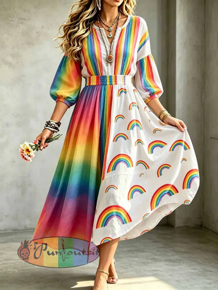 Women’s Fashion Rainbow Print Casual Dress