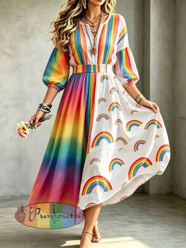 Women’s Fashion Rainbow Print Casual Dress