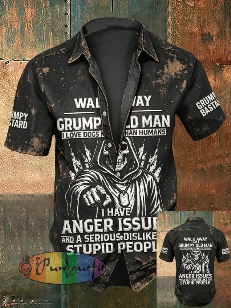 Men’s Grumy Old Man Print Casual Short Sleeved Shirt