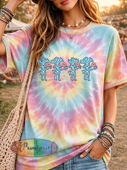 Women’s Music Festival Printed Vintage Fashion Loose Short Sleeve T-Shirt