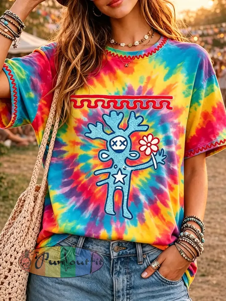 Women’s Music Festival Printed Vintage Fashion Loose Short Sleeve T-Shirt