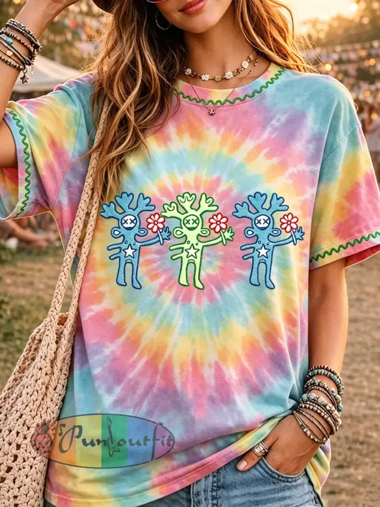 Women’s Music Festival Printed Vintage Fashion Loose Short Sleeve T-Shirt