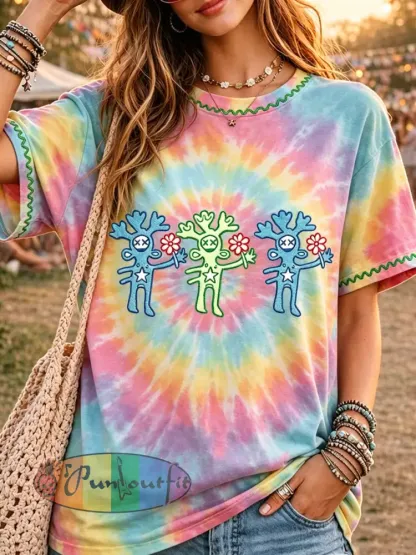 Women’s Music Festival Printed Vintage Fashion Loose Short Sleeve T-Shirt