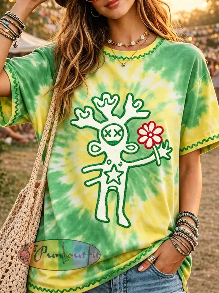 Women’s Music Festival Printed Vintage Fashion Loose Short Sleeve T-Shirt