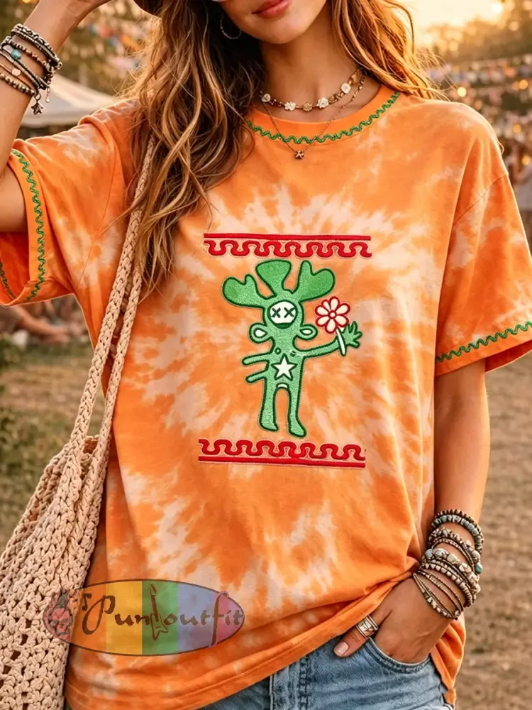 Women’s Music Festival Printed Vintage Fashion Loose Short Sleeve T-Shirt