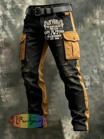 Men’s Retro Old Fuckers Club Art Print Casual Workwear Trousers