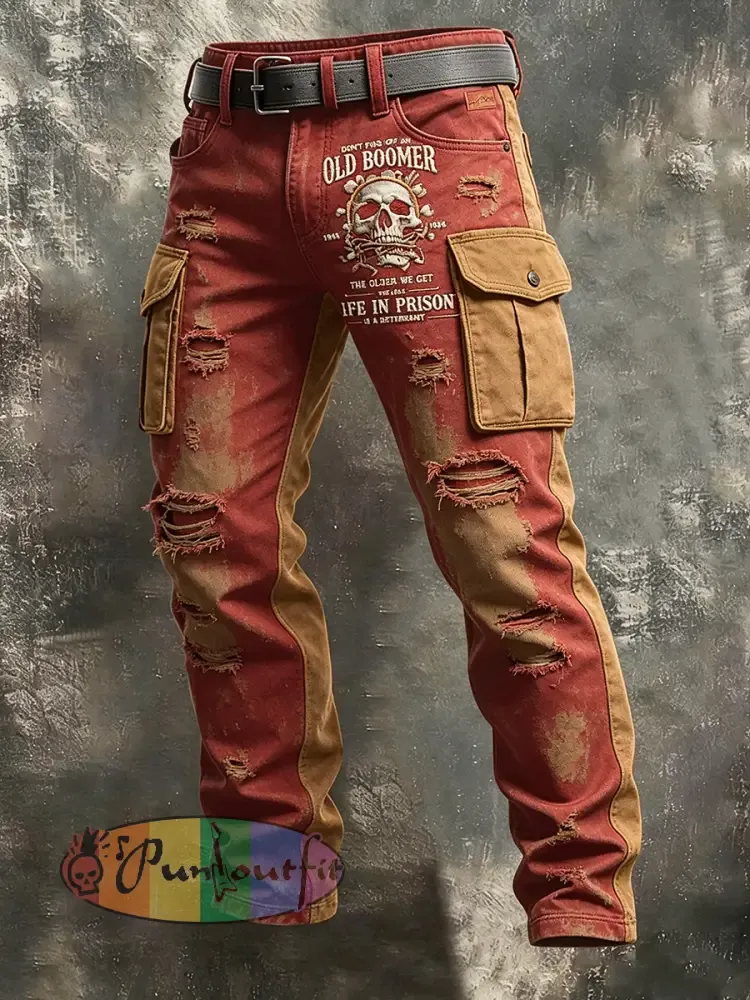 Men’s Retro Old Fuckers Club Art Print Casual Workwear Trousers