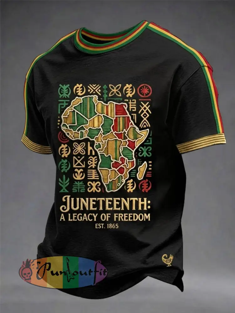 Men’s Juneteenth Freedom Map Casual Short Sleeve T-Shirt