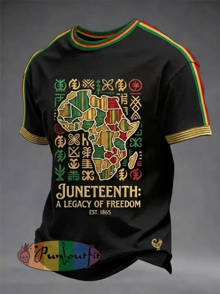 Men’s Juneteenth Freedom Map Casual Short Sleeve T-Shirt