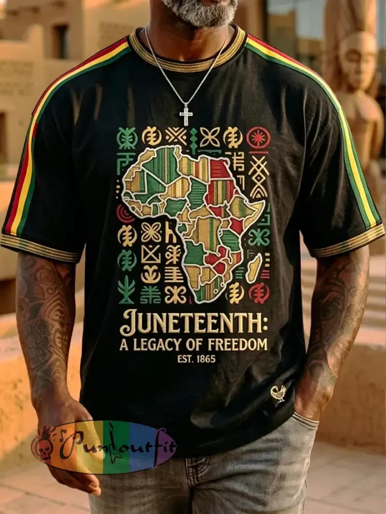 Men’s Juneteenth Freedom Map Casual Short Sleeve T-Shirt