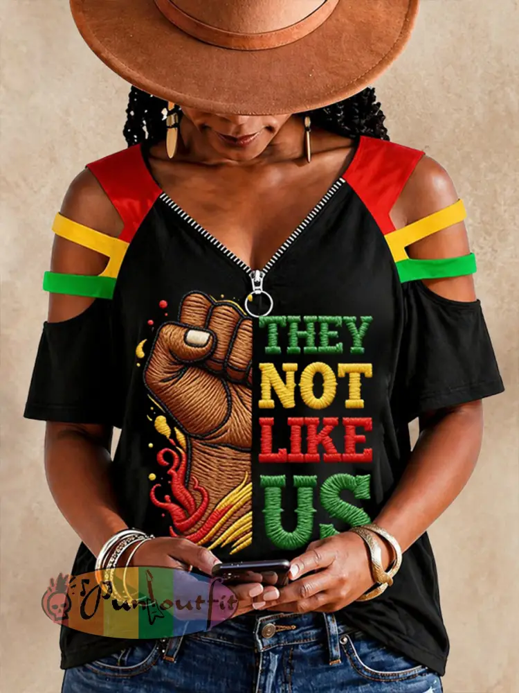 Women’s They Not Like Us V-neck Zipper T-shirt