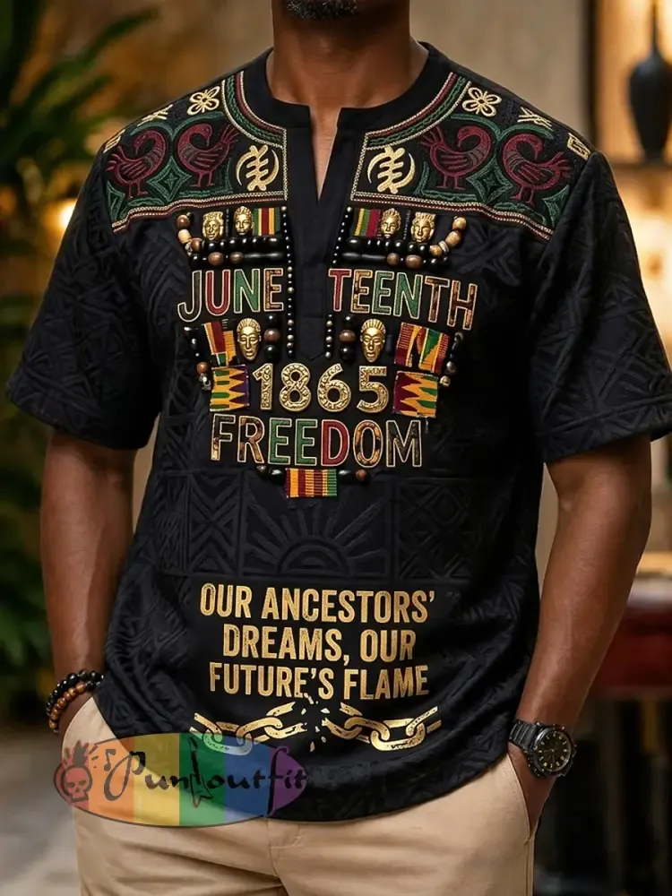 Men’s Vintage Juneteenth Freedom Casual V-Neck T-Shirt