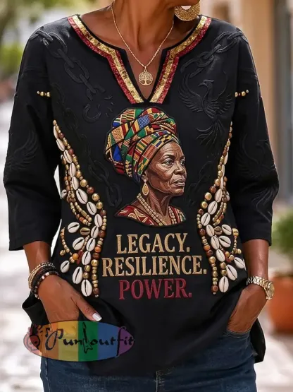 Women’s Vintage Juneteenth Casual V-Neck Top