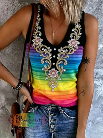 Women’s Rainbow Print Casual Vest