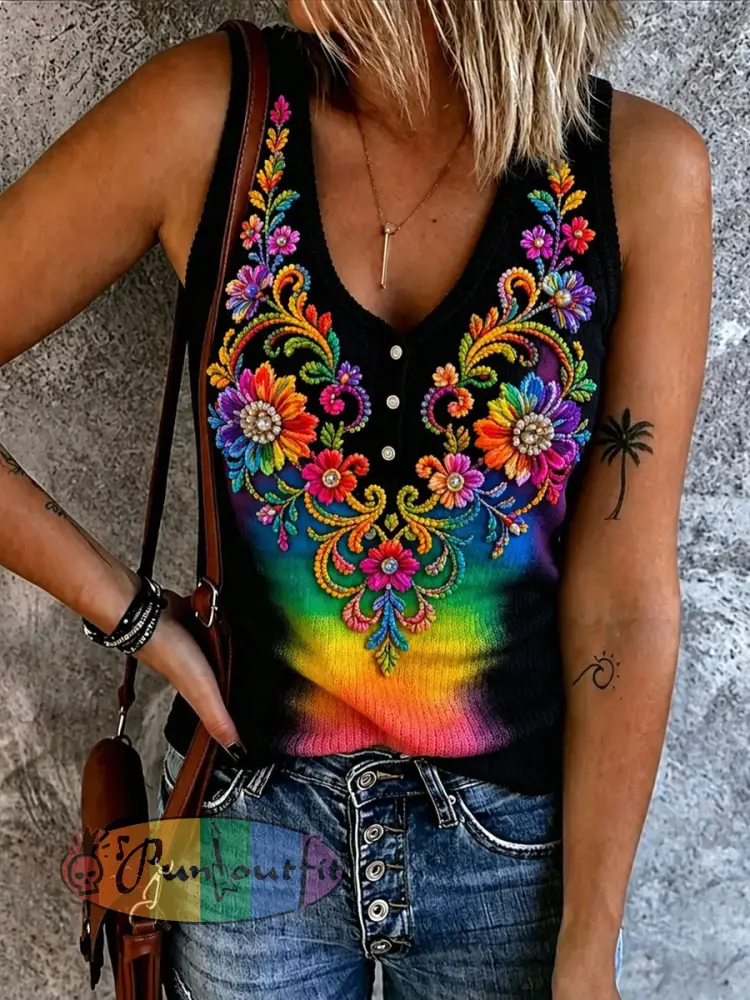 Women’s Rainbow Print Casual Vest