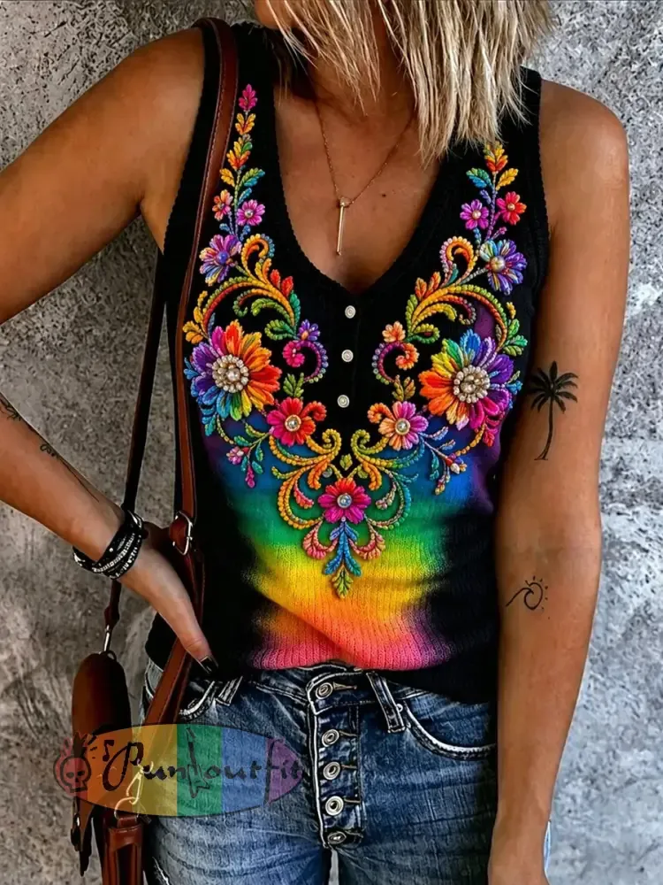 Women’s Rainbow Print Casual Vest