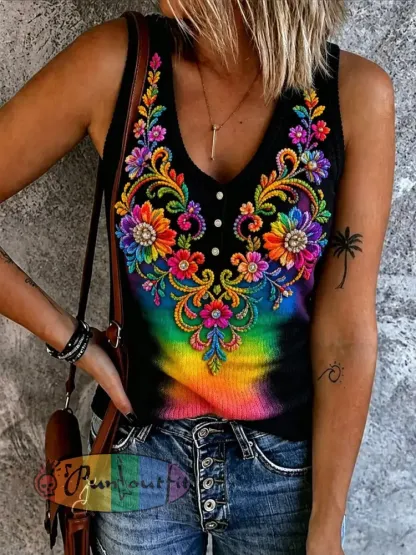 Women’s Rainbow Print Casual Vest