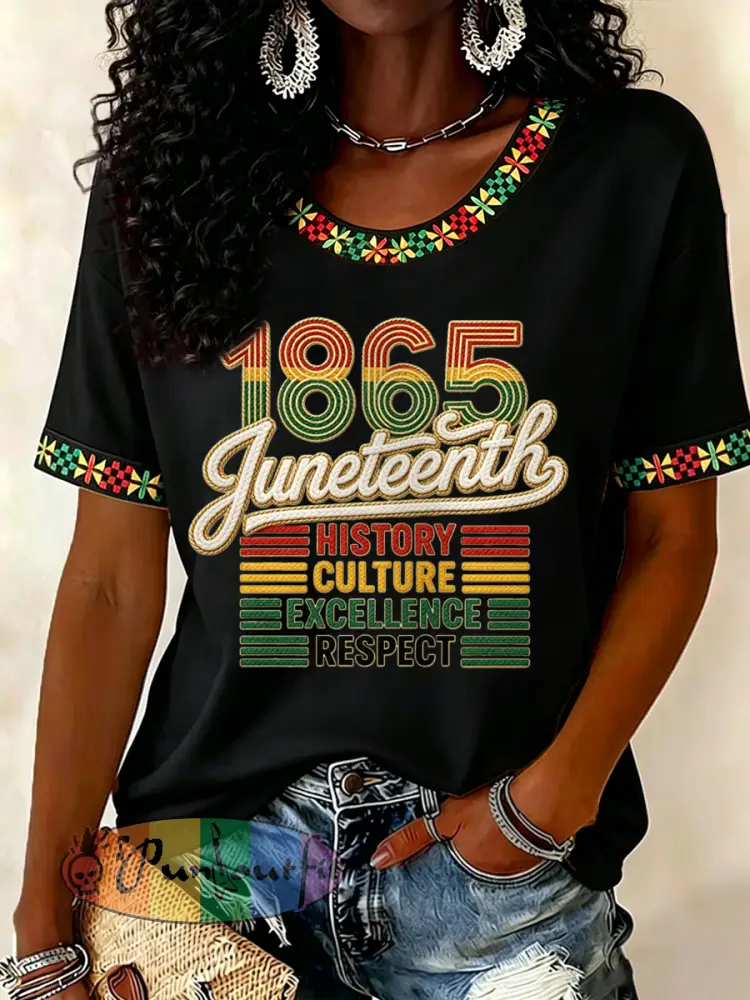 Women’s Juneteenth History Culture Excellence Respect Print Casual Tee