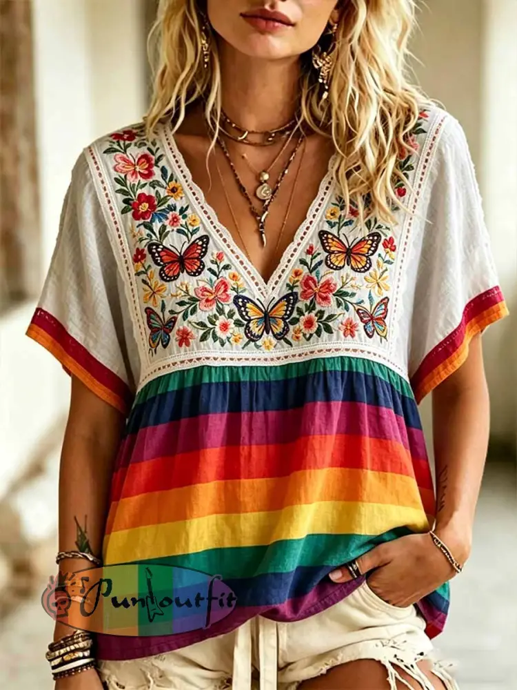 Women’s Rainbow Floral Art Printed Top