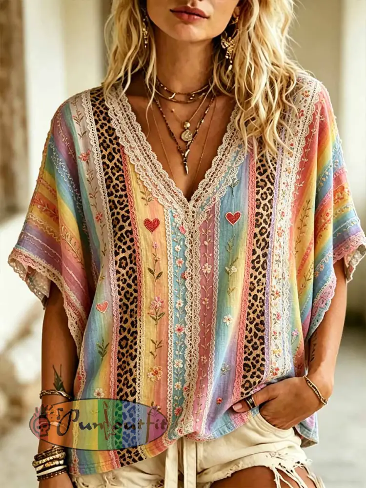 Women’s Rainbow Floral Art Printed Top