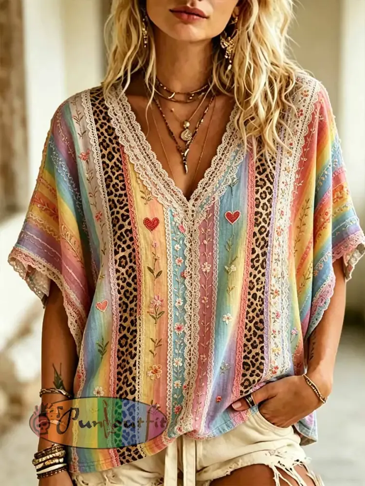 Women’s Rainbow Floral Art Printed Top