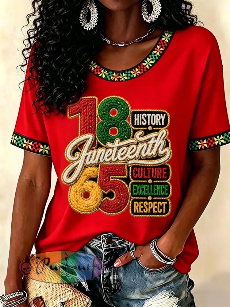 Women’s Juneteenth History Culture Excellence Respect Print Casual Tee