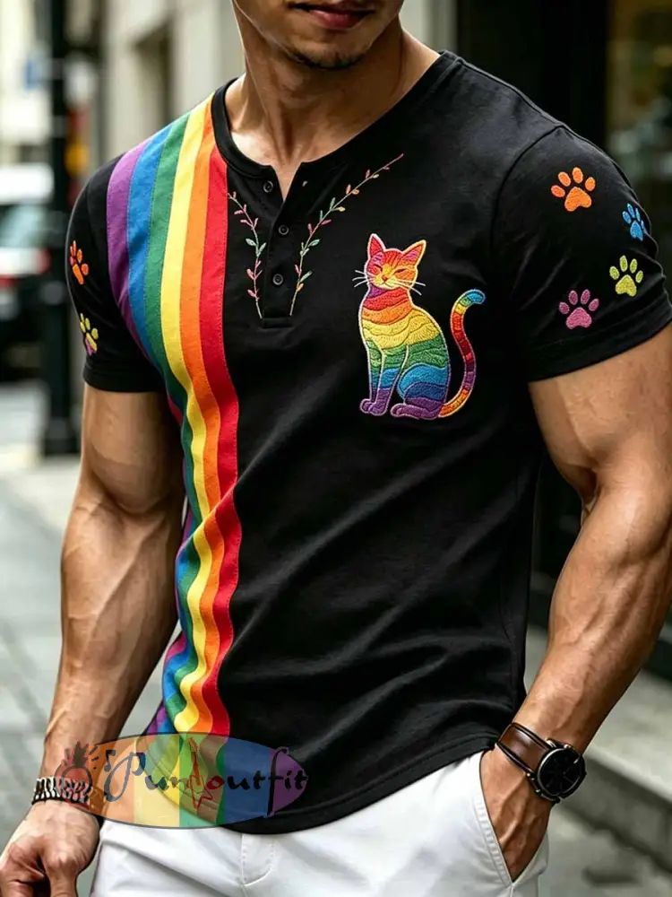 Men’s Rainbow Floral Art Printed T-Shirt