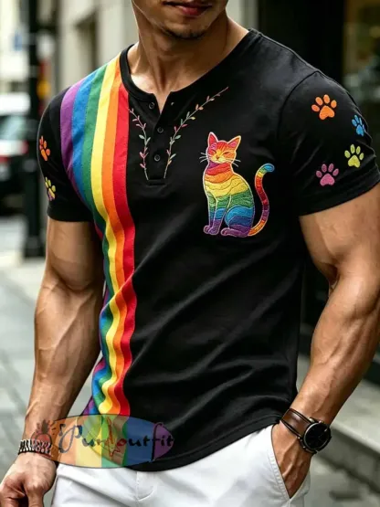 Men’s Rainbow Floral Art Printed T-Shirt