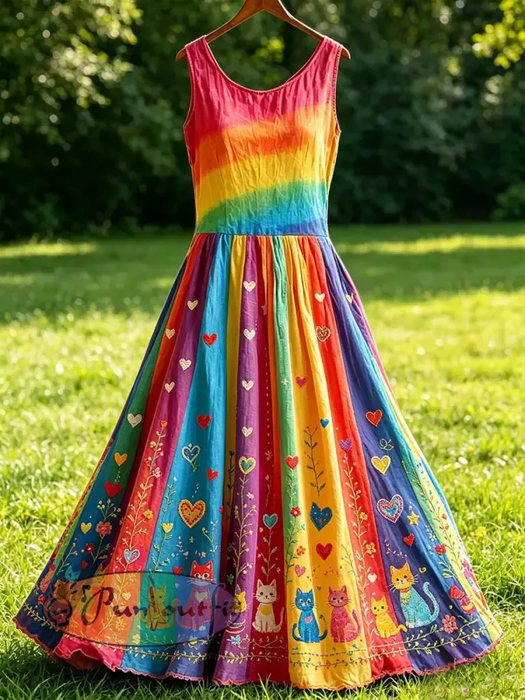 Women’s Rainbow Floral Art Printed Dress
