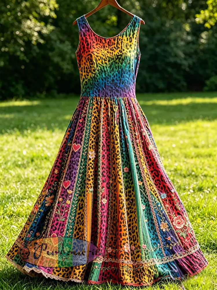 Women’s Rainbow Floral Art Printed Dress