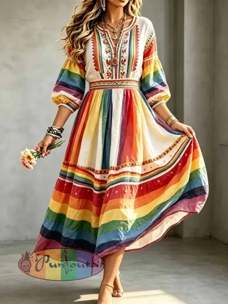 Women’s Pride Month Rainbow Floral Art Print Dress