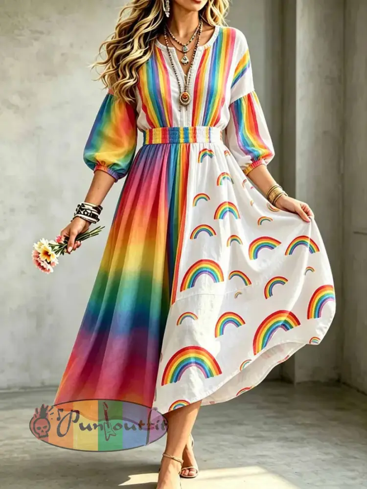 Women’s Pride Month Rainbow Floral Art Print Dress