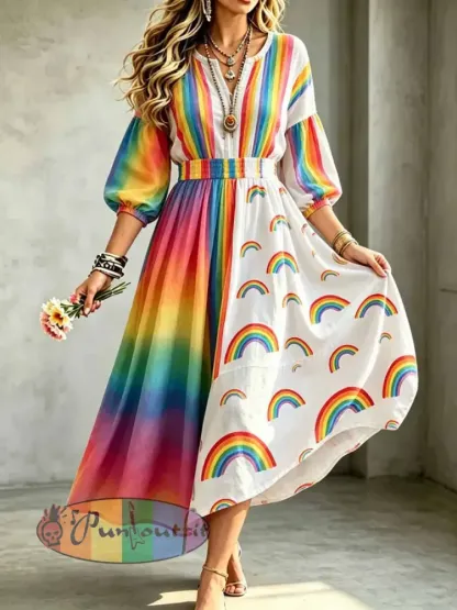 Women’s Pride Month Rainbow Floral Art Print Dress