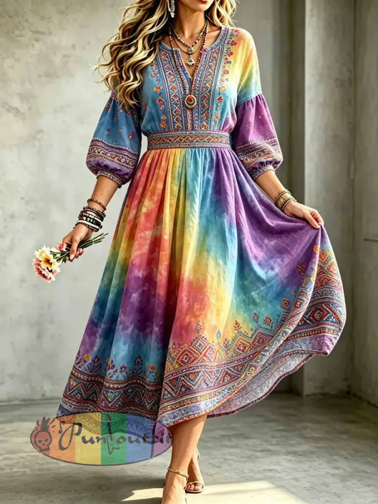 Women’s Pride Month Rainbow Floral Art Print Dress