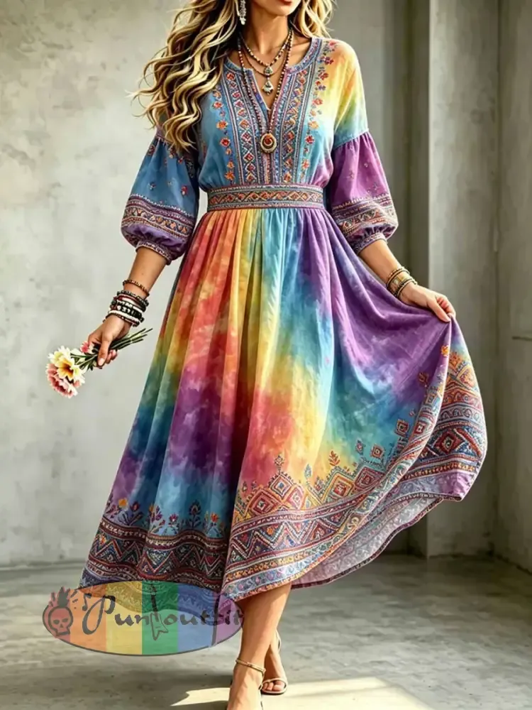 Women’s Pride Month Rainbow Floral Art Print Dress