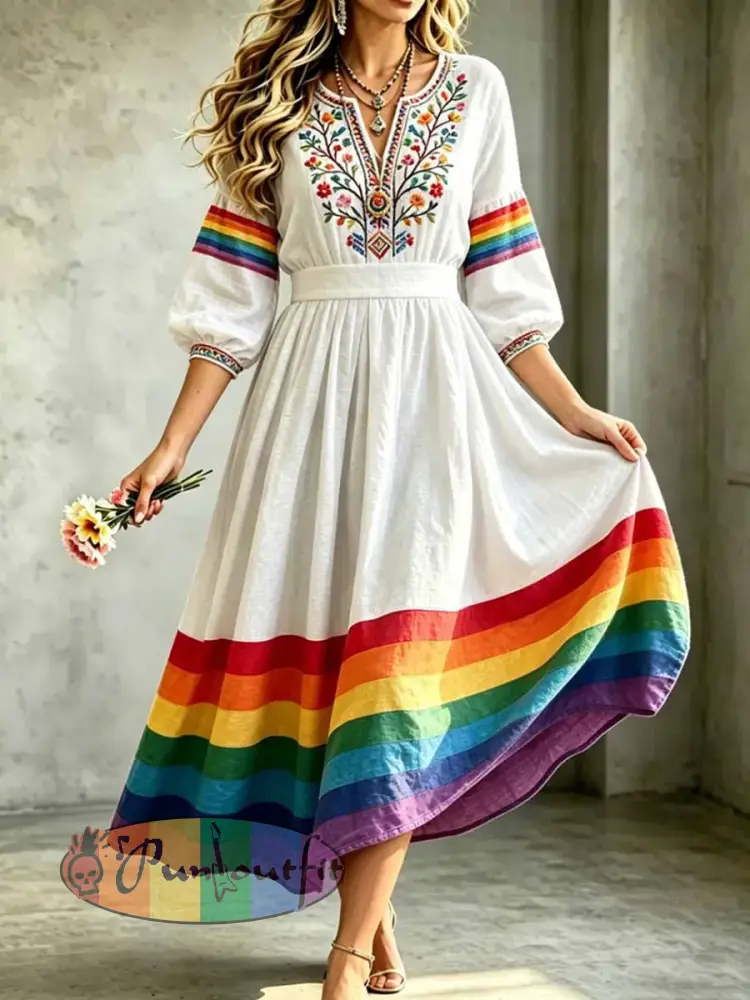 Women’s Pride Month Rainbow Floral Art Print Dress