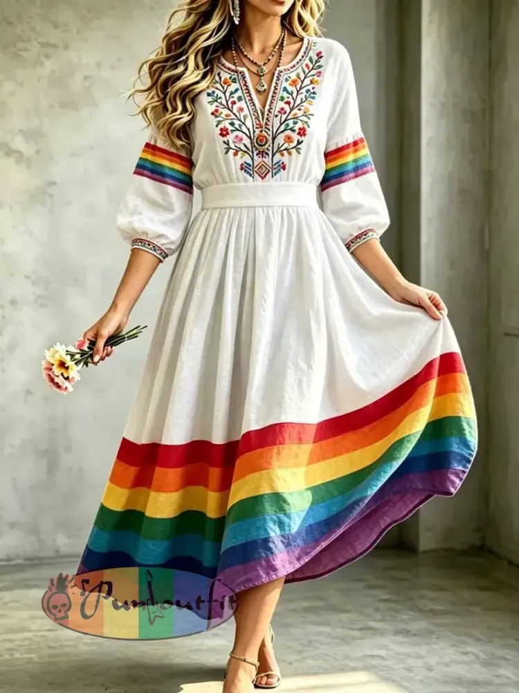 Women’s Pride Month Rainbow Floral Art Print Dress