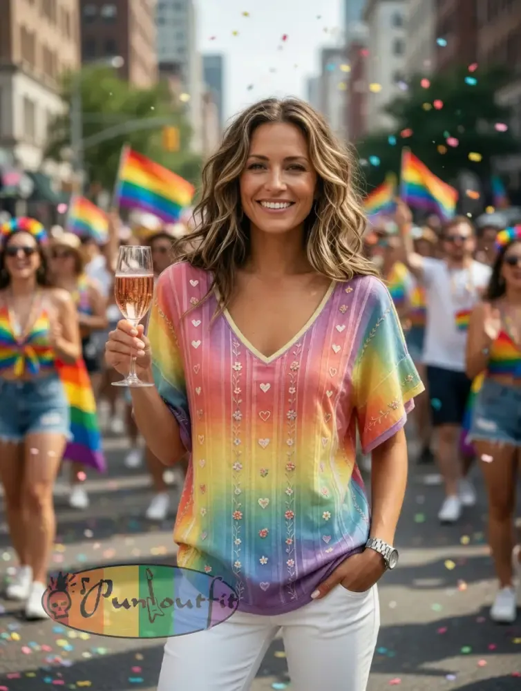 Women’s Rainbow Floral Art Printed T-Shirt