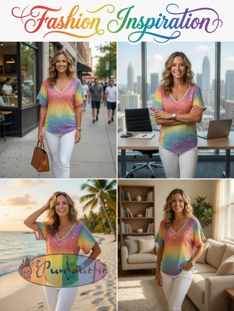 Women’s Rainbow Floral Art Printed T-Shirt