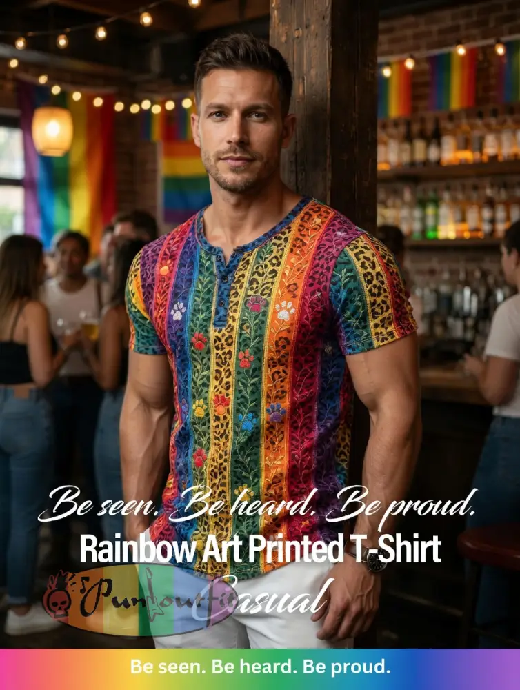 Men’s Rainbow Floral Art Printed T-Shirt